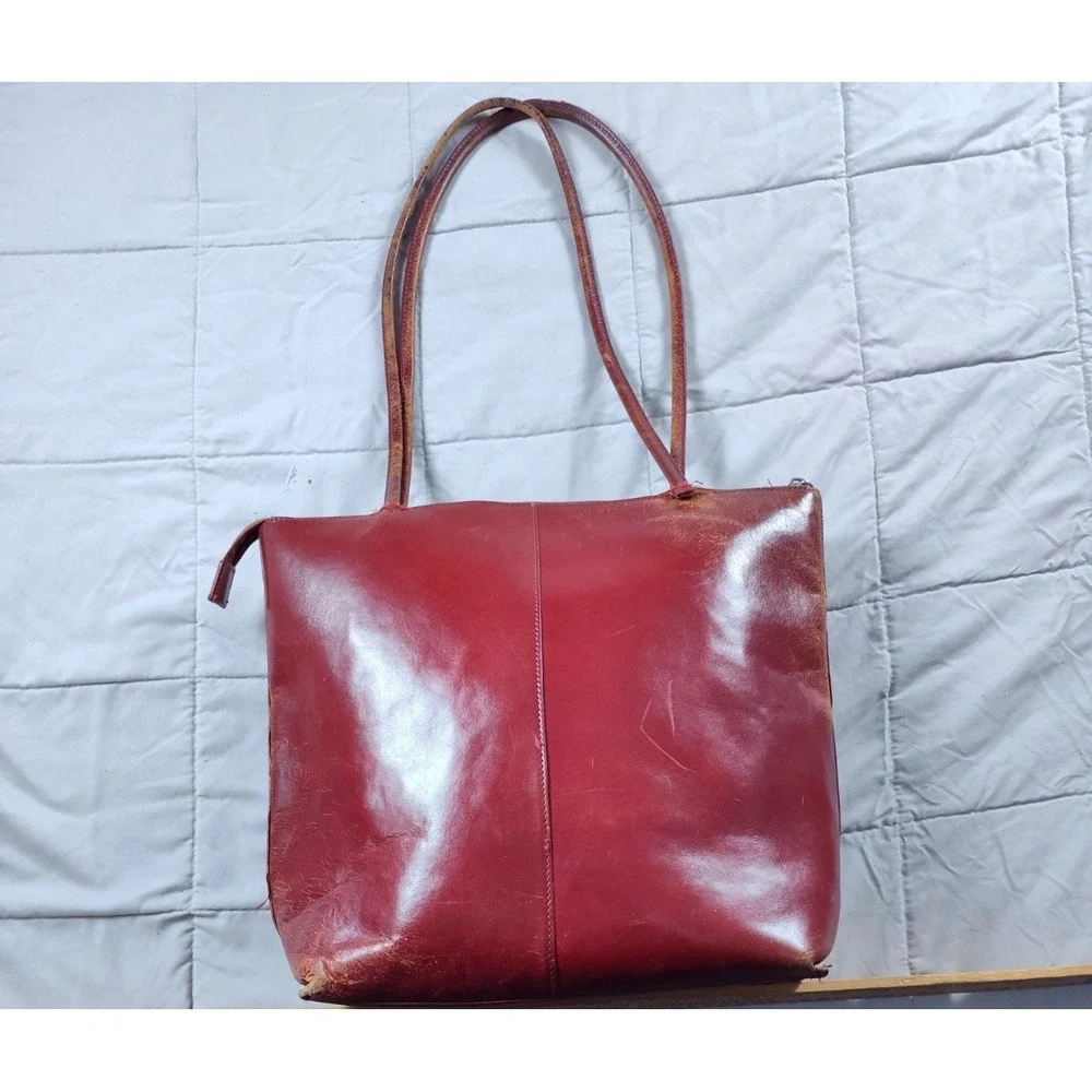 HOBO International Leather Shoulder Bag Large Cranberry Red Tote Handbag Purse
